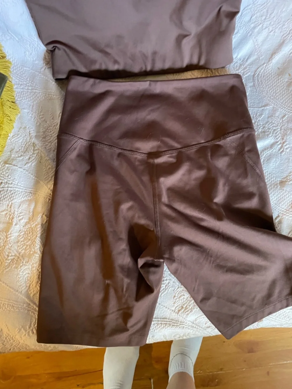 girlfriend collective Brown High-Rise Biker Shorts Set - Picture 5 of 6